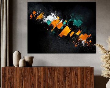 Tangerine Twist, abstracte vlakken, zwart, oranje, groen