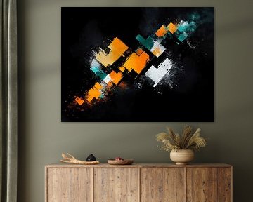 Tangerine Twist, abstracte vlakken, zwart, oranje, groen