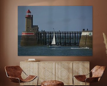 Sailboat approaches port in Fecamp by Taco de Jong