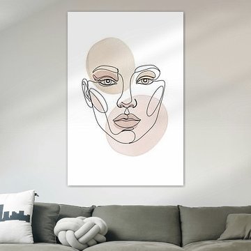 Blush Serenity: Minimalistische vrouwelijke lijnkunst met zachte pastel aquarel