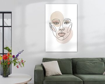 Blush Serenity: Minimalistische vrouwelijke lijnkunst met zachte pastel aquarel