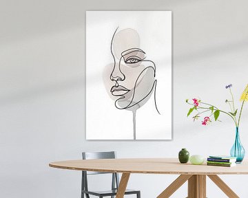 Melancholische Muze: Minimalistische vrouwelijke lijnkunst met monochroom druipeffect