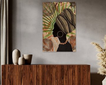 Afrikaans Silhouet: Vrouw met Tulband en Bladeren