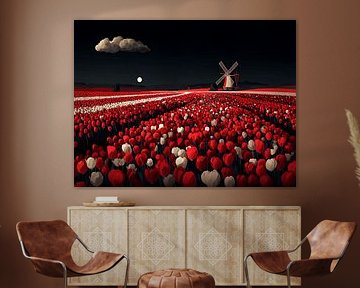 Night of Tulips | Dutch Mill under Starry Sky