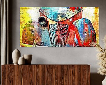 een amerikaans autowrak gemengde techniek