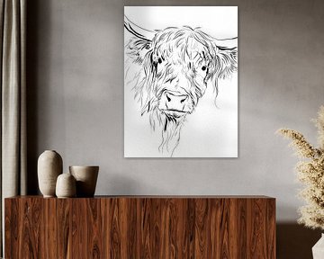 Scottish Highlander | Black and White Line drawing by Lauren Wilde