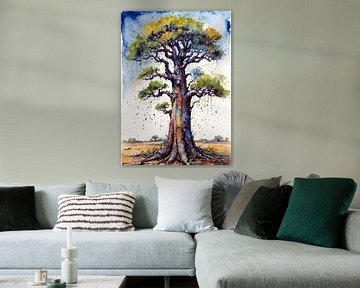 Brutaler Aquarell-Baobab-Baum - Ausdrucksstarke Natur-Kunst