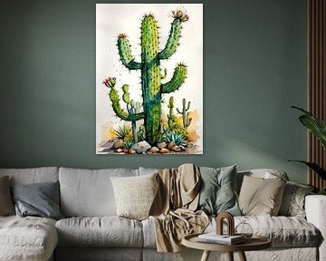 Kaktus Brutal Aquarellmalerei - Raw Desert Botanical Art