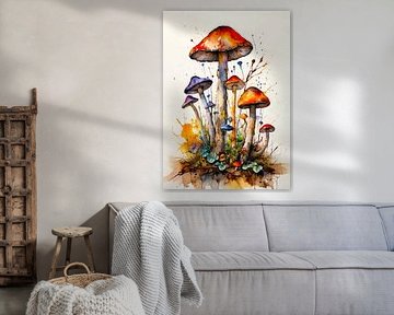 Pilze Brutal Aquarell Kunst - Organic Fantasy Natur Stück