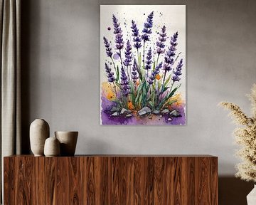 Lavendel Brutal Aquarell - Raw Botanical Expression Kunst