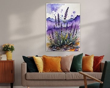 Lavendel Brutal Aquarell - Raw Botanical Expression Kunst