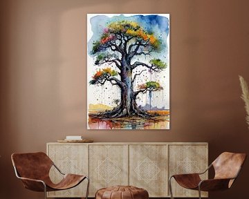Brutaler Aquarell-Baobab-Baum - Ausdrucksstarke Natur-Kunst