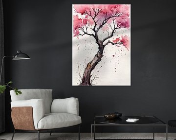 Kirschblüte Brutal Aquarell - Raw Floral Landschaft Kunst