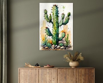 Kaktus Brutal Aquarellmalerei - Raw Desert Botanical Art