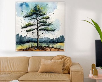 Tannenbaum Aquarell - Ausdrucksstarke Naturlandschaft