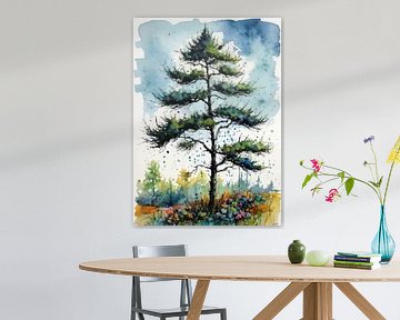 Tannenbaum Aquarell - Ausdrucksstarke Naturlandschaft