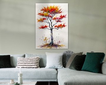 Ahornbaum Aquarellmalerei - Ausdrucksstarke saisonale Naturkunst