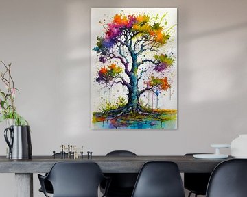 Eichenbaum Aquarell - Zeitlos ausdrucksstarke Landschaft