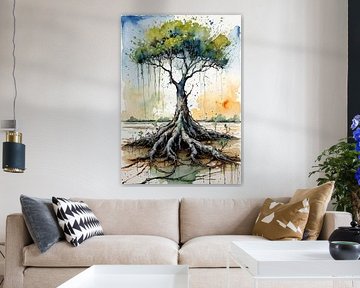 Mangrovenbaum Aquarell - Atmosphärische Küsten-Natur-Kunst