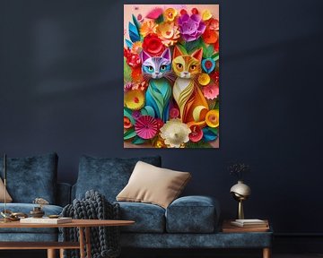 Kleurrijke katten met bloemen