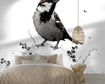 Spatz auf dem Schneehügel