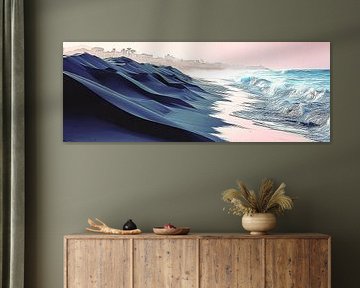 Rosa Horizont | Wellenförmige Dünen und Meer bei Sonnenuntergang