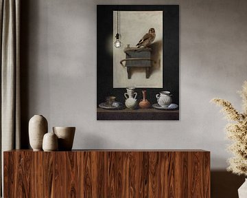 Still Life with Pots and Goldfinch van Marja van den Hurk