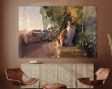 Cat dreaming in morning sun - pastel colours by Fenja Jon-Blaauw - Studio Foek