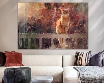 Elegant cat enjoying the sun - warm pastel colours by Fenja Jon-Blaauw - Studio Foek