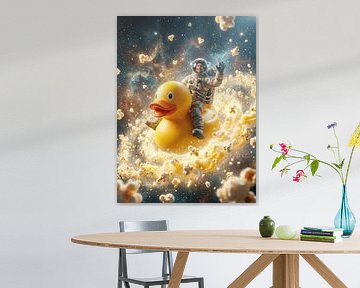 Astronaut riding rubber duck through popcorn galaxy by Markus Gann