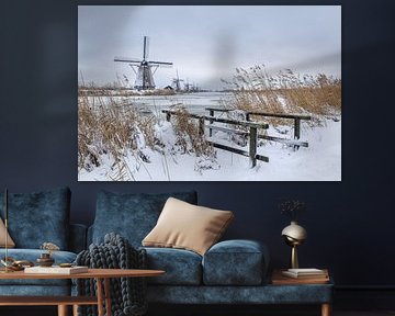 Mills world heritage site Kinderdijk in snow by Mark den Boer