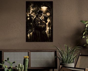 Zeitloser Noir Abschied auf dem Bahnhof