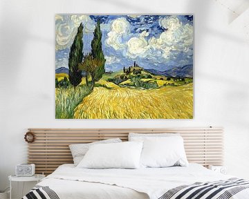 Field with cypress trees. Style Vincent van Gogh by Jan Bechtum