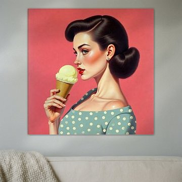 Retro Frau hält Eiscreme Gemälde
