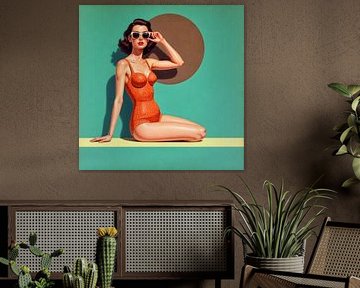 Peinture d'une pin-up d'été rétro