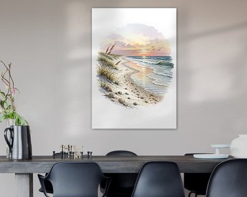 Strandmuurkunst: Aquarel Zeelandschap, Kustdecor, Rustig Oceaantafereel