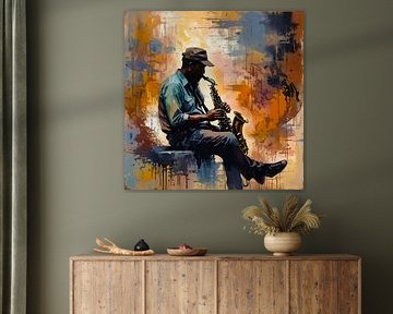 Epischer abstrakter Saxophonist - Musikalische Ausdruckskunst