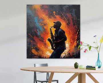 Abstrakte Klanglandschaft - Saxophonist Silhouette Kunst