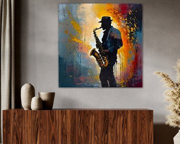 Painterly Jazz Motion - Saxophon Silhouette Kunstwerk