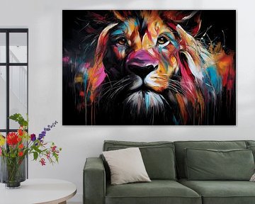 Kleurrijke leeuw op zwarte achtergrond