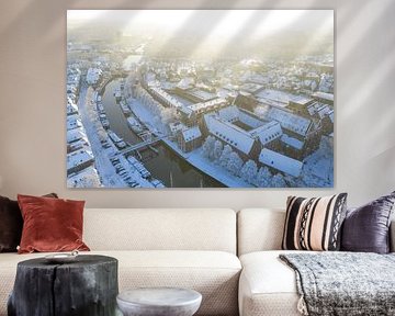 Zwolle Thorbeckegracht besneeuwde winter zonsopgang van Sjoerd van der Wal Fotografie