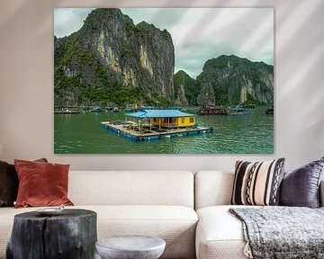 Schwimmende Häuser und Geschäfte in der Halong-Bucht, Vietnam von Jan Fritz