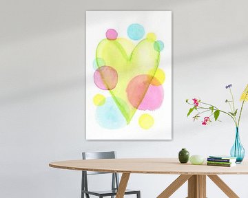 Heart with circles in pastel colours watercolour painting by Karen Kaspar