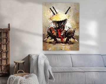 Powerful Samurai Resting Palette Knife Impasto Portrait by Ramy Salah Hefny