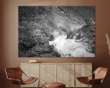 Dynamic waterfall in a rocky autumn landscape with gushing water. by Martin Köbsch