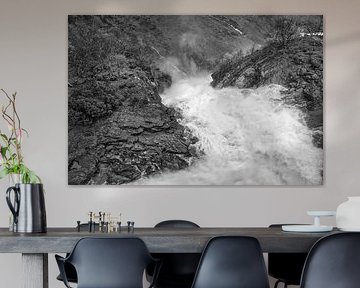 Dynamic waterfall in a rocky autumn landscape with gushing water. by Martin Köbsch