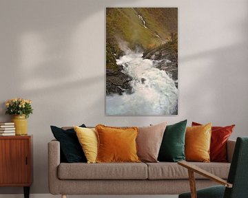 Dynamic waterfall in a rocky autumn landscape with gushing water. by Martin Köbsch