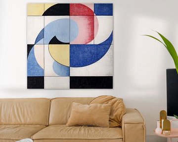 Abstracte vlakken in rood, blauw, geel en zwart