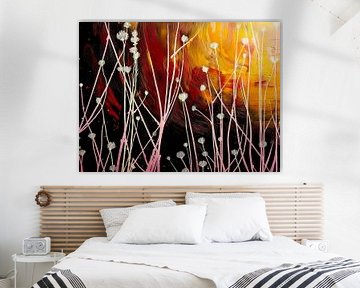 Abstracte wilde grassen tegen warme zonsondergang