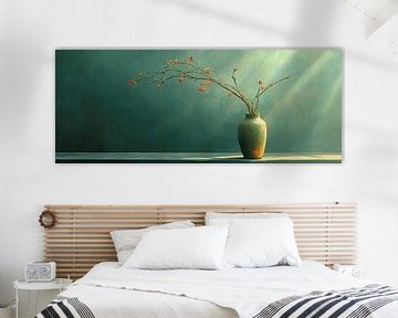 Teal Vase mit Blüten von Blickfänger Gemälde